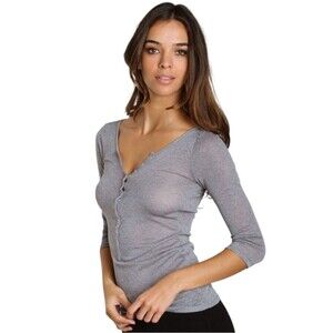 Free People Pointelle Henley Long Sleeve Silver Size S Women’s Top